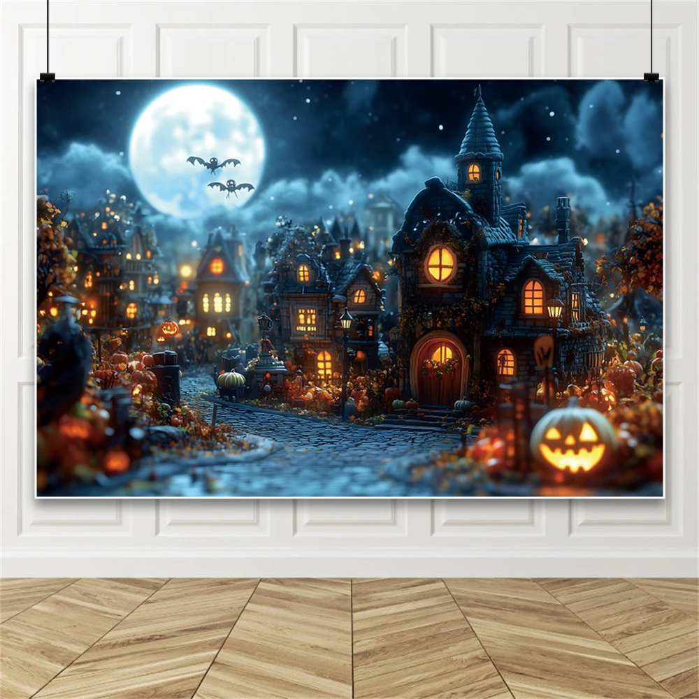 Хэллоуин замок тыква фонарь фон ткань аксессуары для фотосъемки круглая луна летучая мышь кладбище ведьма фон для фотографии