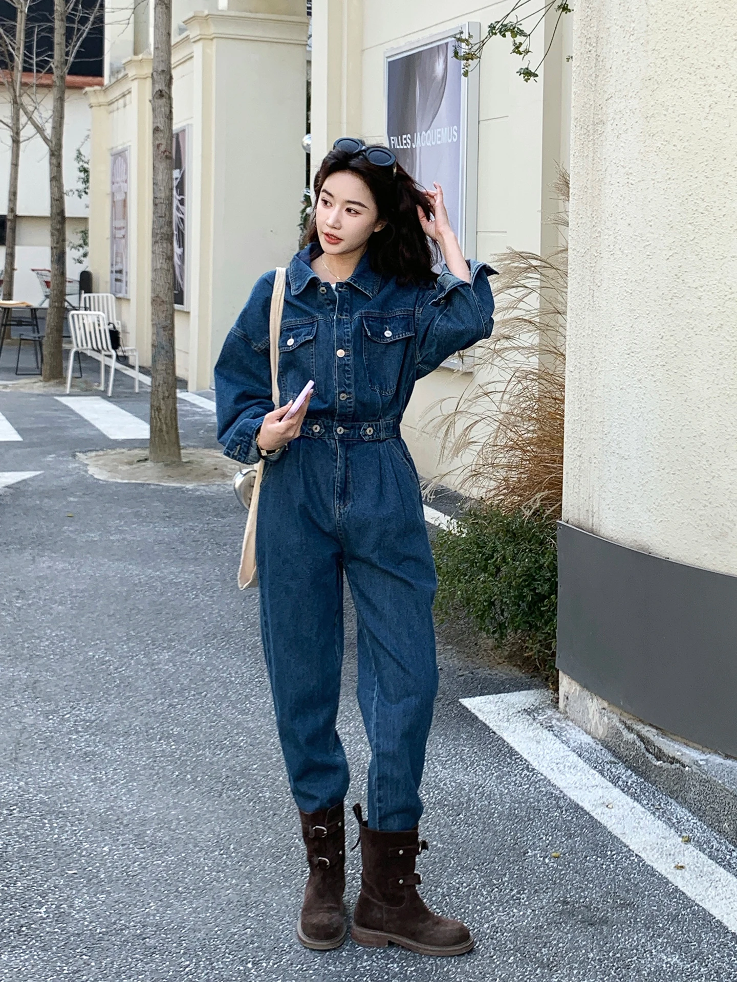 

Джинсовый комбинезон с высокой талией для женщин, прямой крой, стройнящий силуэт, для повседневной носки, весна 2026, новинка