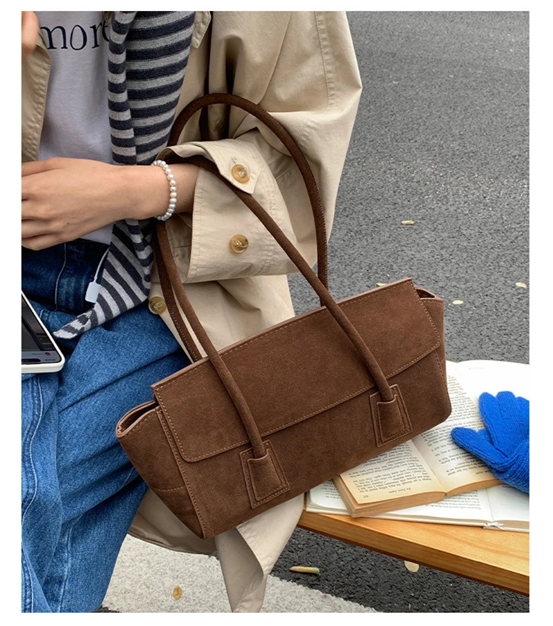 اليورو الأمريكية نمط ماتي جلد الغزال حقيبة يد الإناث شتاء جديد واسعة ترابيز حمل حقيبة كتف الإبط الفاخرة