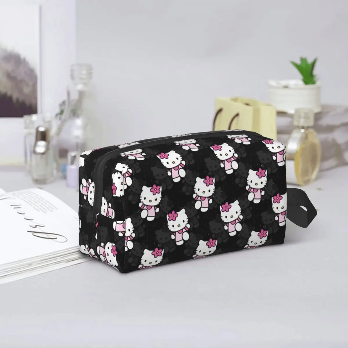 Custom Hello Kitty Cat Manga Makeup Bag for Women Travel Cosmetic Organizer Cute Storage Toiletry Bags