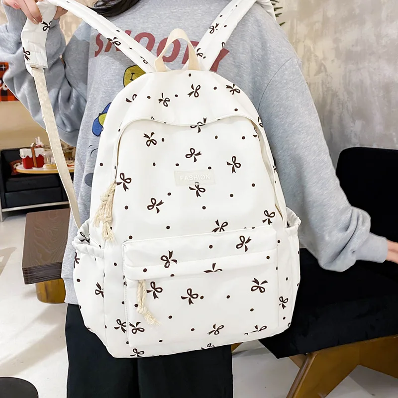 حقيبة ظهر كلاسيكية مطبوعة بعقدة على شكل فيونكة حقيبة كتب مدرسية ذات سعة كبيرة لطلاب المدارس الثانوية المتوسطة حقيبة سفر على طراز الكلية Harajuku #3