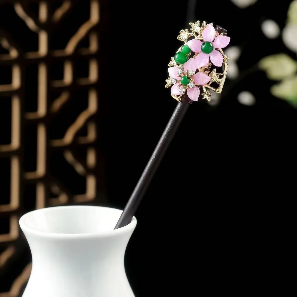 

Jewelry Accessories Wooden New Chinese Hair Stick Vintage Flower Flower Hairpin Handmade with Tassel Hanfu Hair Bun for Hanfu