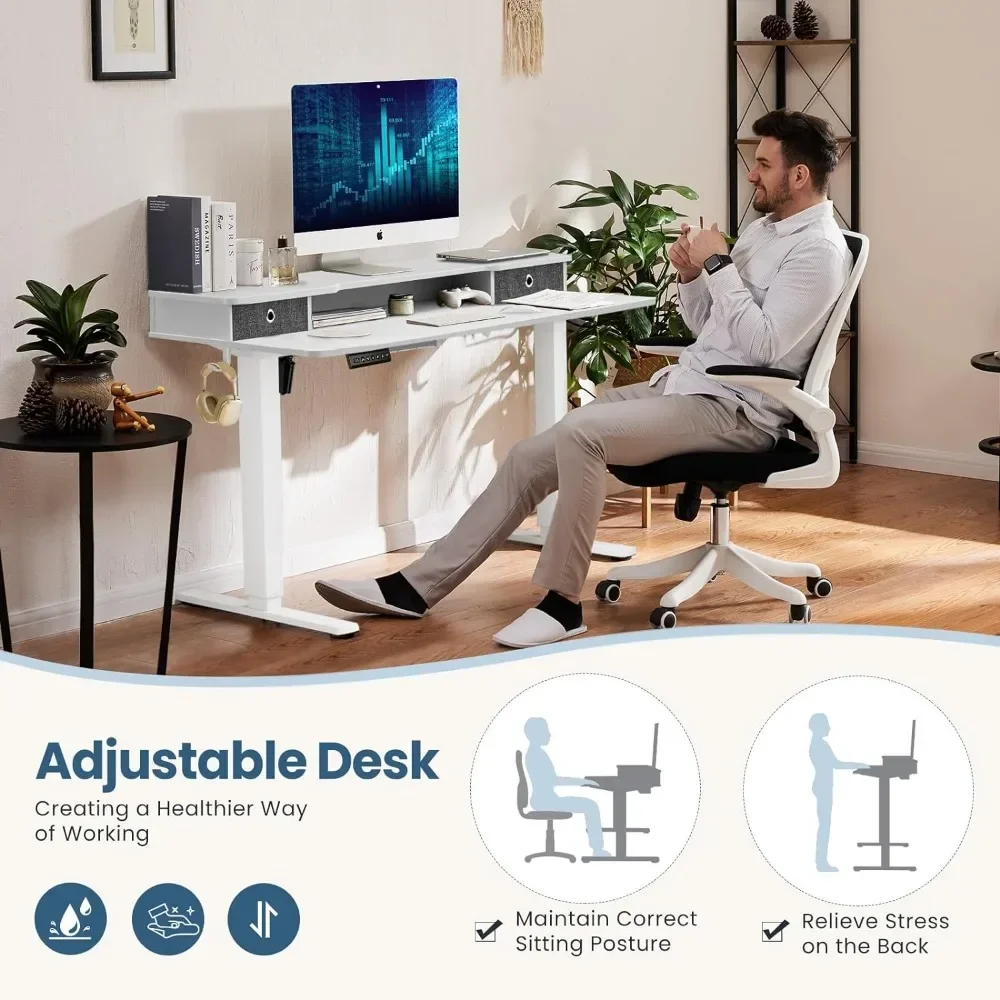 

Electric Standing Desk Adjustable Height, 55 x 24 inch Sit to Stand up Desk with Double Drawers, Ergonomic Home Office Computer