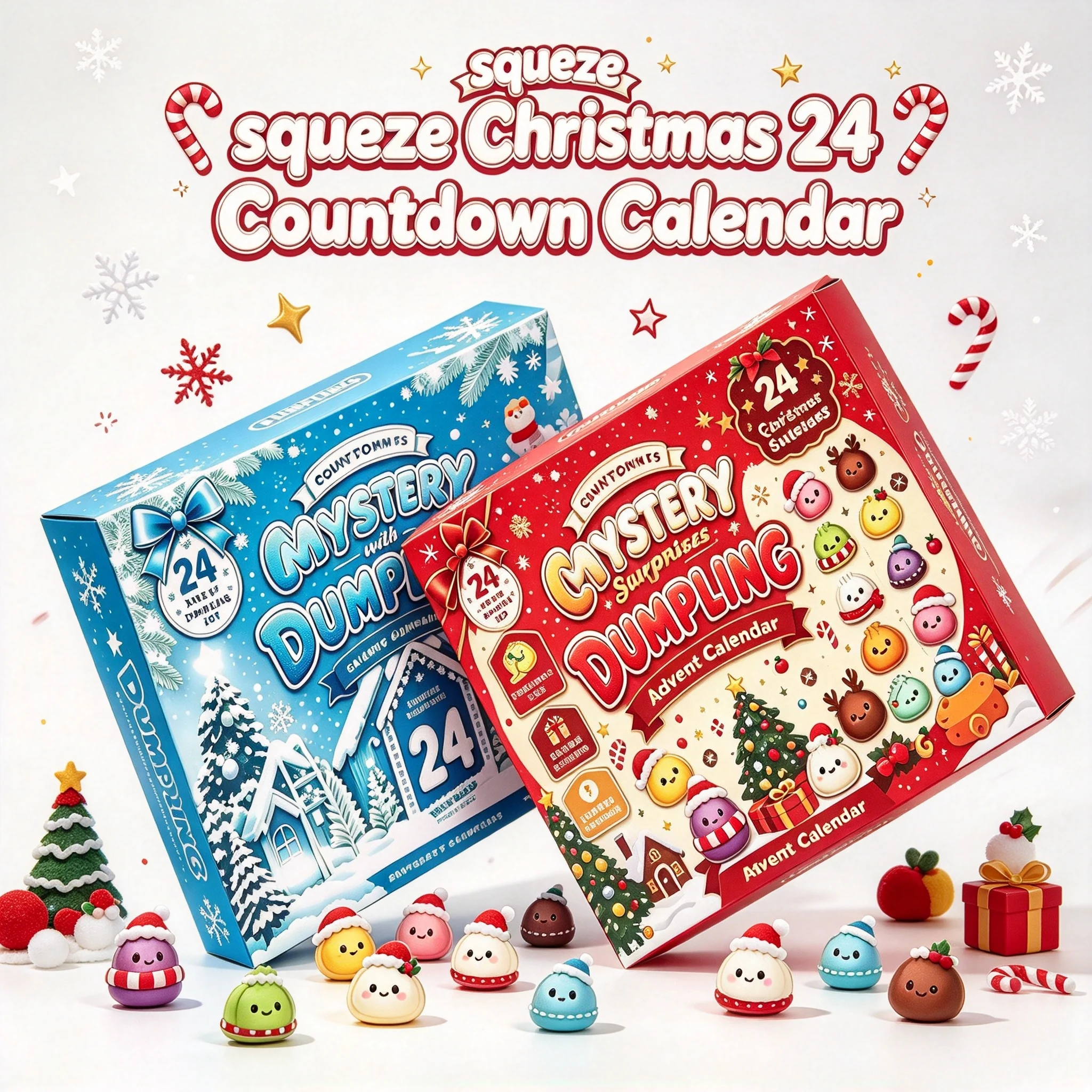 24-Day Countdown Dumpling Squishy Advent Calendar, Christmas Surprise Squishies, Squeeze Sensory Stress Relief Fidget Toy
