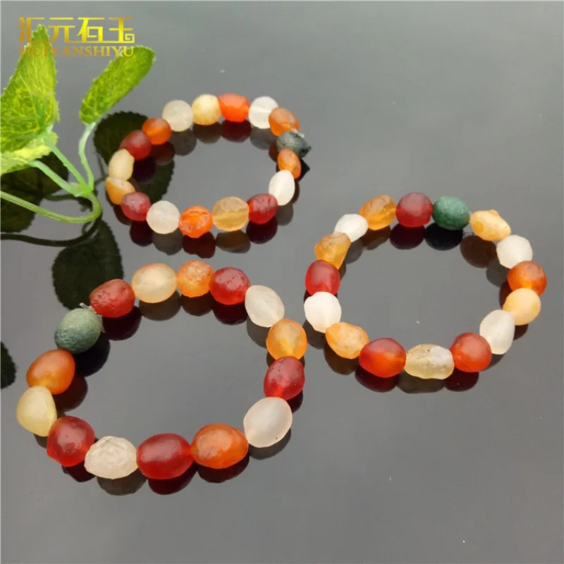 Pulsera de piedra áspera de ágata Alashan para hombres y mujeres, Gobi, Jade, Color caramelo, colorido