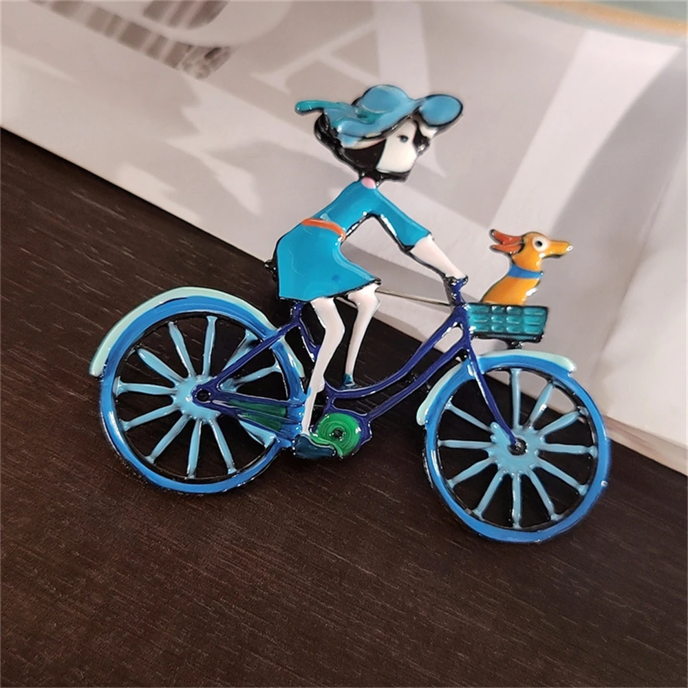 Fashion Cute Puppy Bicycle Brooches for Women Personality Casual Cartoon Alloy Brooches For Girl Female Jewelry Gifts