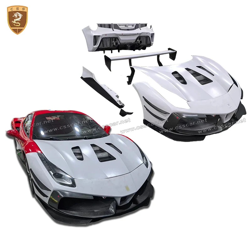 Car Front Rear Bumper Surrouding Guard Assembly For Ferrari 488 upgrade Challenge Racing Style Engine Bonnet High Spolier Wing