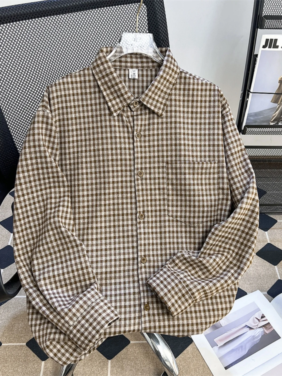 

Retro Japanese Style Plaid Long Sleeve Men's Casual Shirt Loose Fit Versatile Autumn Winter Outerwear Classic Button up