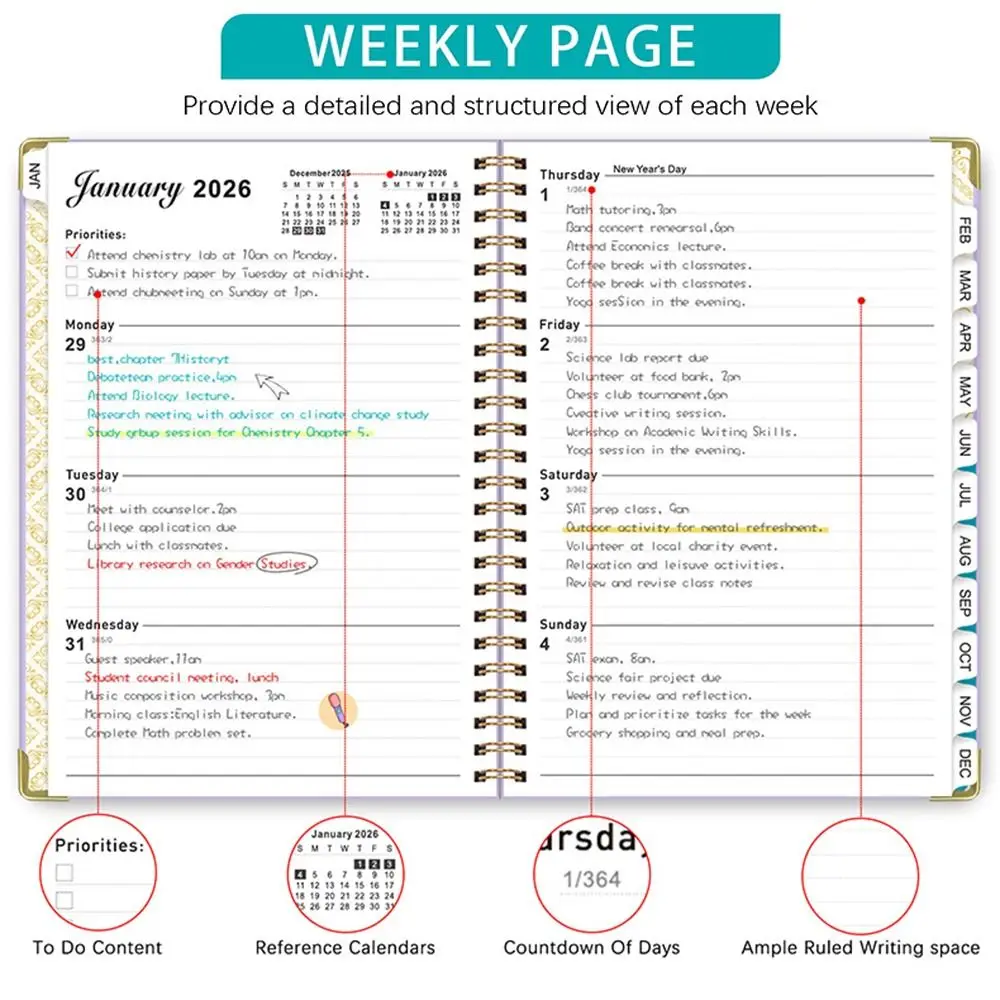 Yearly Schedule 2026 Planner Notebook A5 Size 365 Days Diary Office Work Planner Plan Schedule Spiral Binding