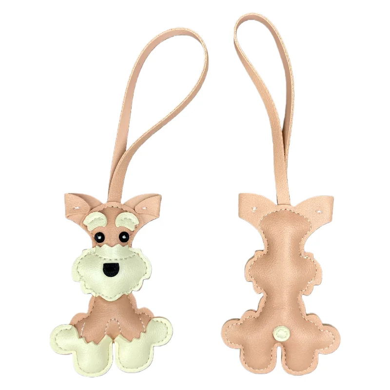 Schnauzer-Taschenanhänger aus PU-Leder für Hunde, 6 Farben erhältlich, niedlicher Haustier-förmiger Welpen-Schlüsselanhänger und Taschenzubehör – Detail 12