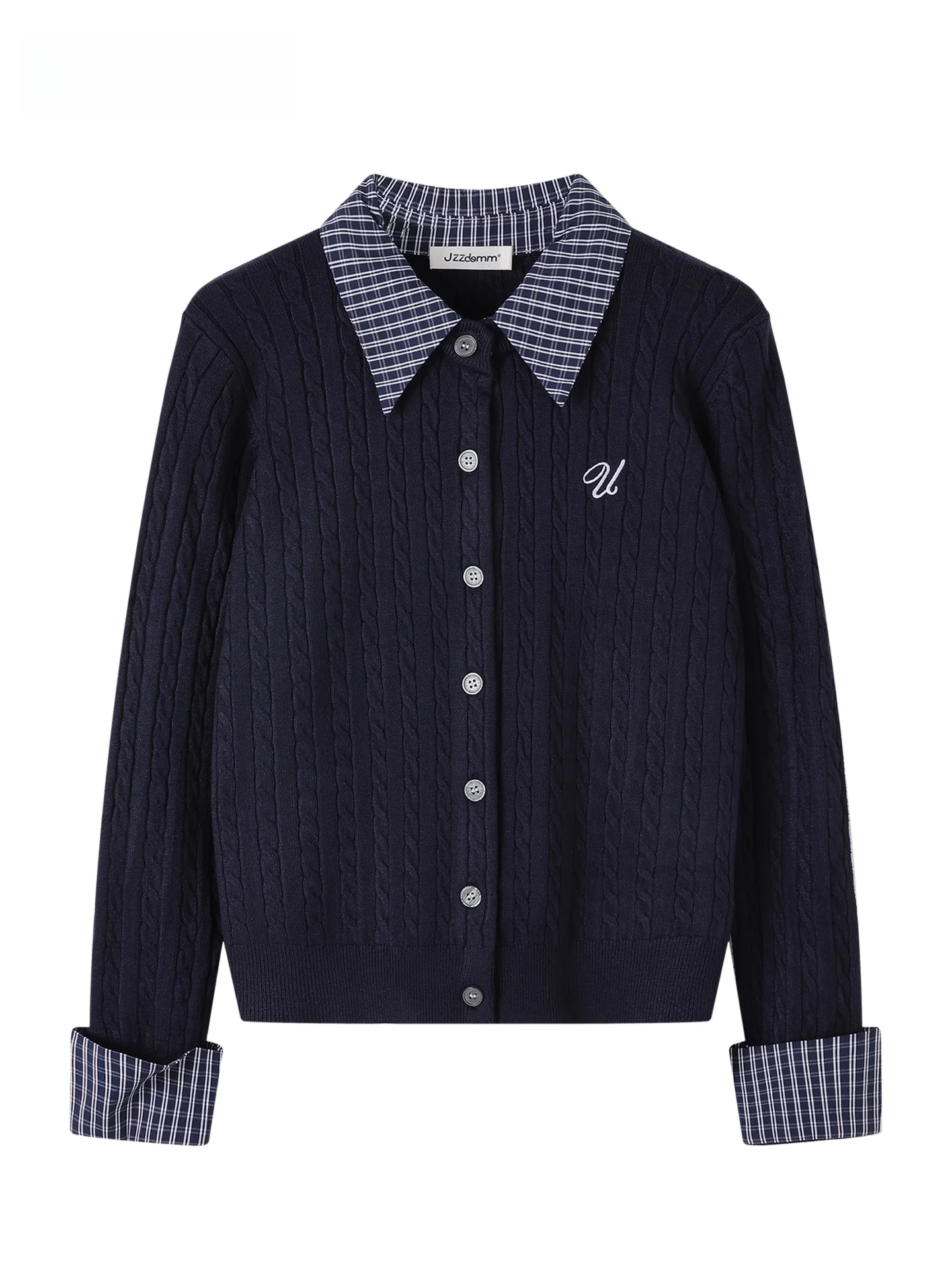 

JZZDEMM Knitted Embroidered Twist Flower Cardigan Women's College Style Fashionous Top Sleeve Long Soft Polyester Nylon