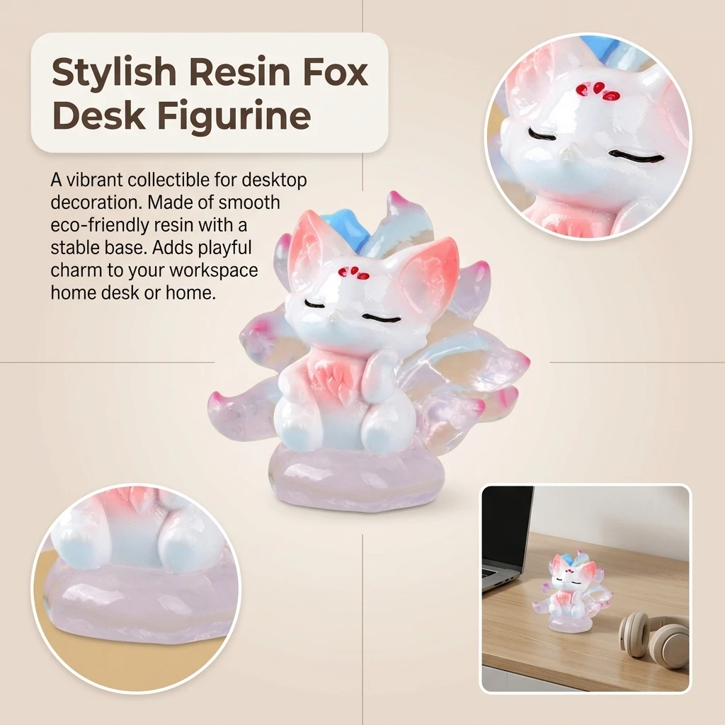 Fox Figurine Resin Collectible Art Toy Blind Box Ornament Decorative Desktop Statue for Office Home Decor Durable Gift