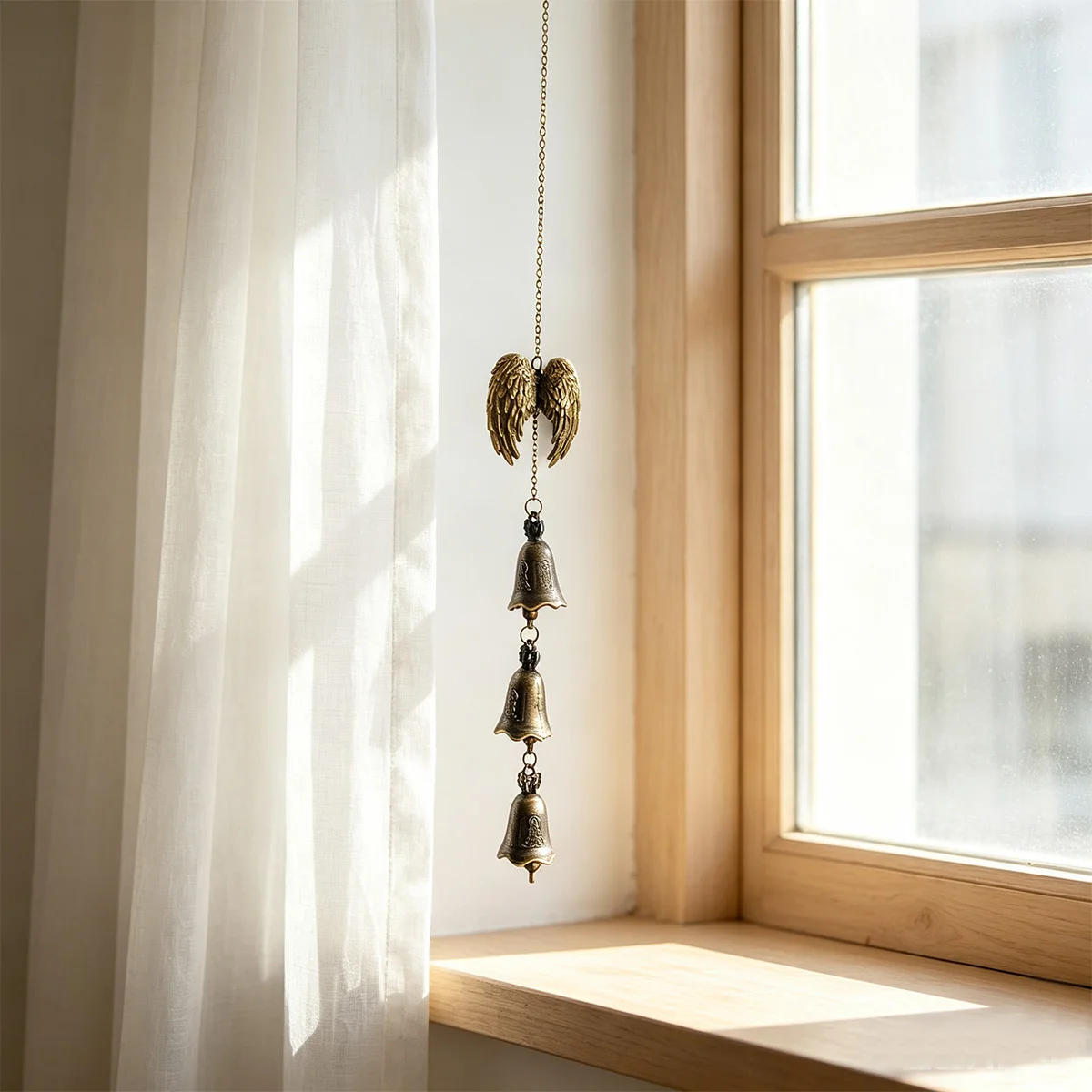 1 piece of metal bell, angel wings wind chime hanging decoration, outdoor garden courtyard decoration, bell pendant, hanging metal wind chime for windows/doors/corridors/roof eaves for blessing, holiday gift/ambient ga