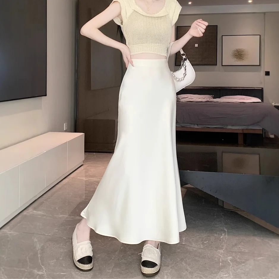 Elegant Women Fish Tail Half Skirt Korean Style High Waist Slimming Mini Skirt Fashion Temperament Solid Color Mid-Long Dress