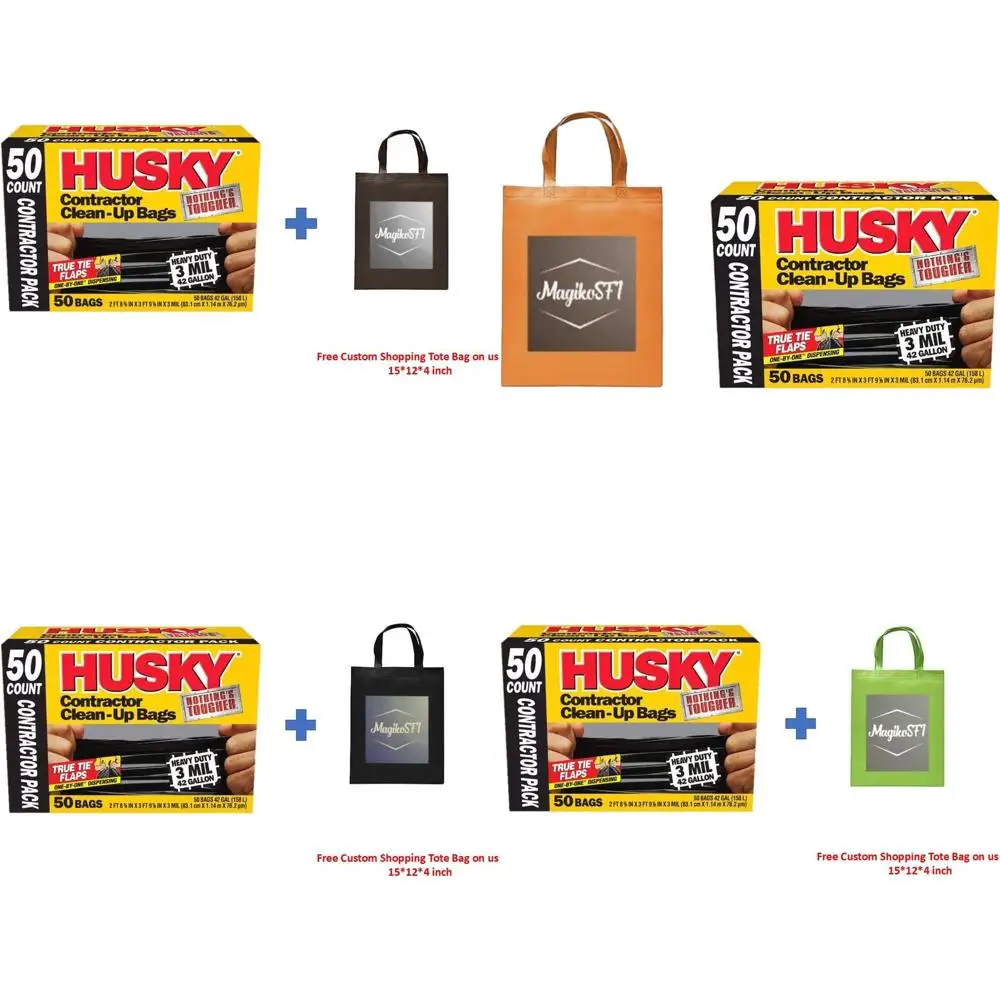 

50 прочных мешков для мусора объемом 42 галлона с многоразовой сумкой-переноской