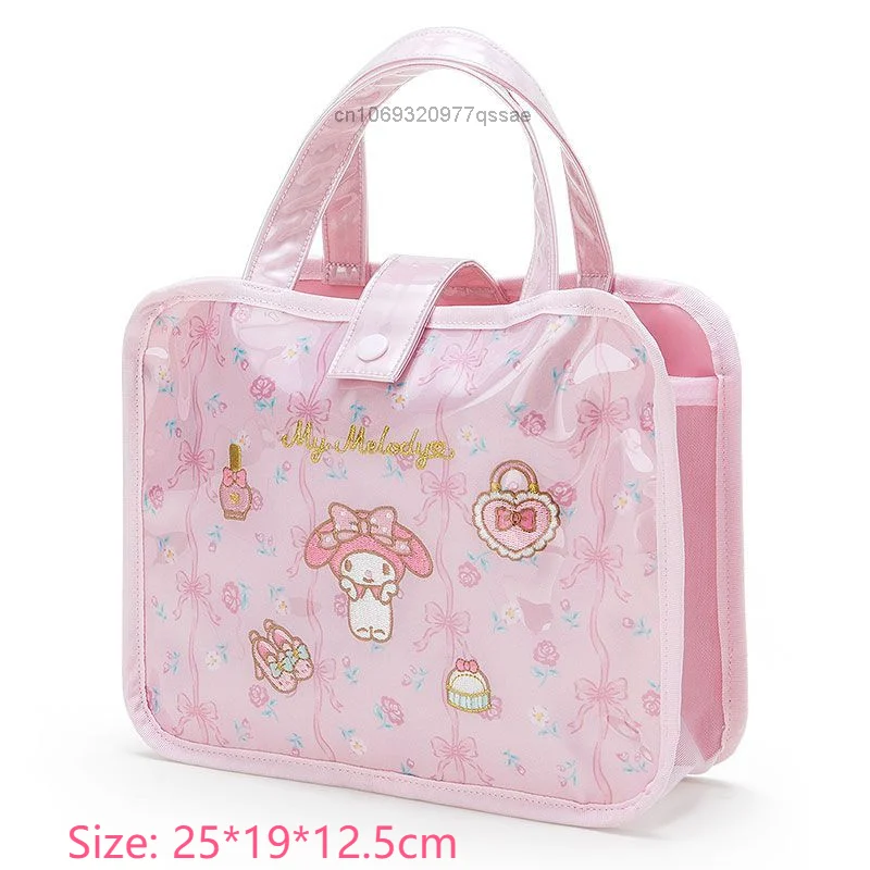 Sanrio Melody Pink Sweet Handbag, Y2k borse da viaggio carine ricamate in cartone animato, borsa da donna impermeabile di grande capacità