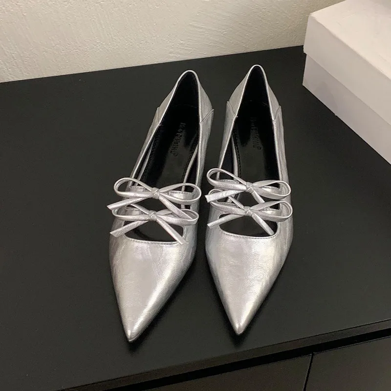 

Обувь, женские туфли-лодочки на каблуке с острым носком, новинка 2025, роскошные женские модные туфли без шнуровки на низком каблуке с узлом-бабочкой