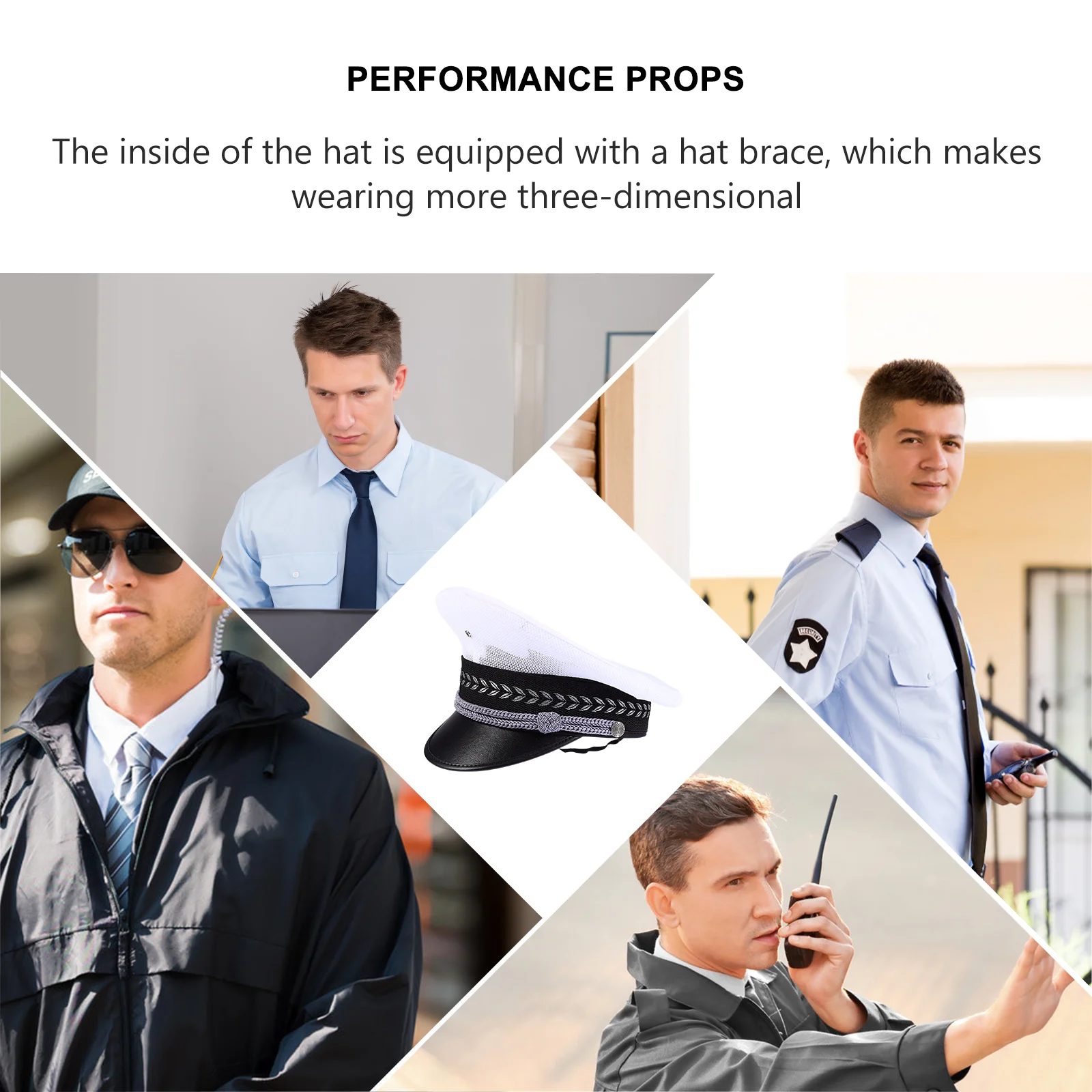 

Has Big Brim Hat Guard Costume Cooling Hats for Men White Security Cap Officer Man