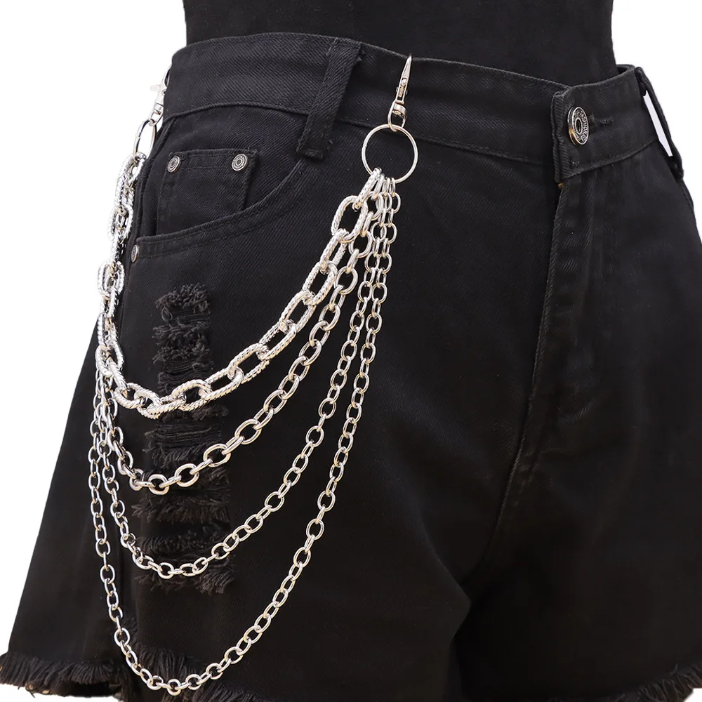 Punk Rock Layered Chain Belts Metal Keychains for Men Women Waist Key Wallet Jeans Hip-hop Pants Belt Chains Clothes Accessories