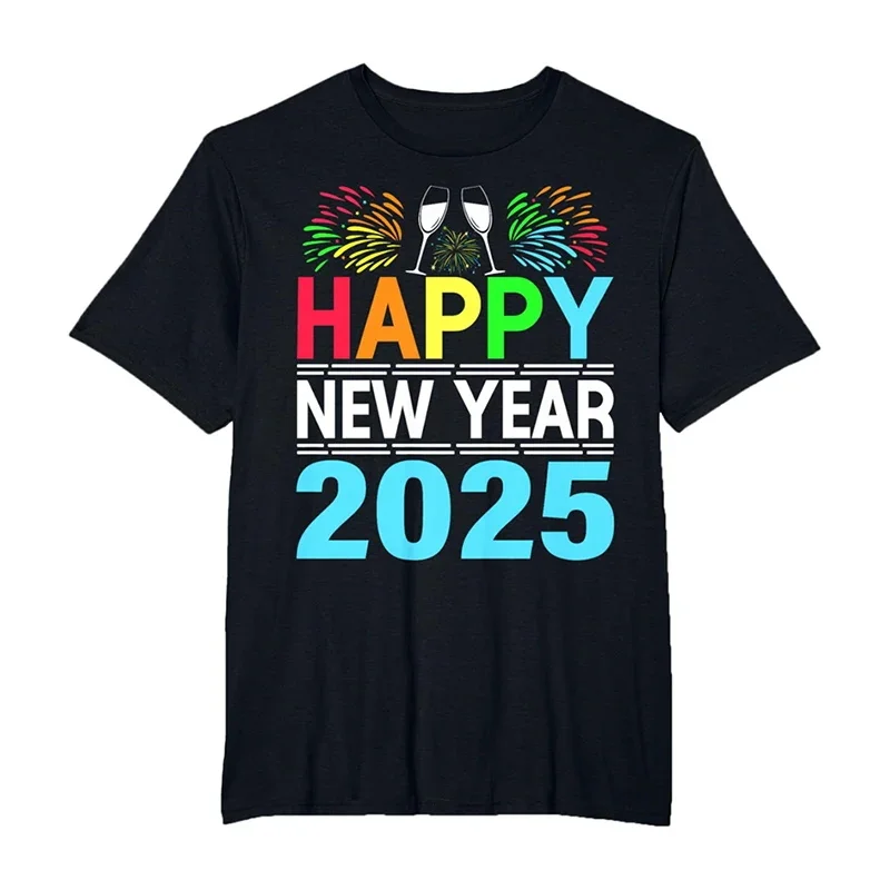 Happy New Year 2025 3D Printed T Shirt Casual Fashion Unique Pattern T-shirt Merry Christmas Festival Trendy Popular Tee Top