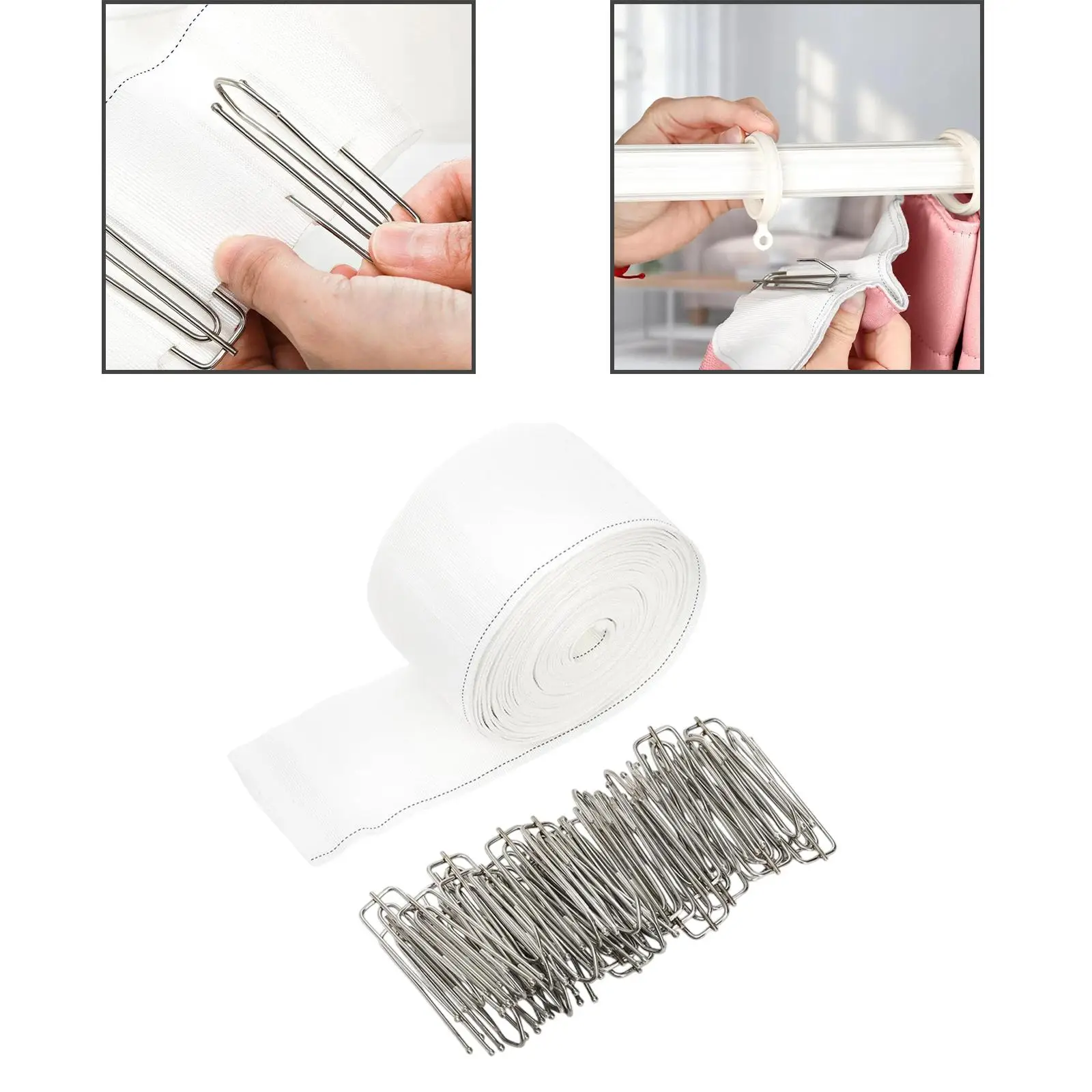 10.9 Yards Curtain Pleater Tape with 30 Hook Clip 71mm Width Wrinkle Resistant Easily Install Accessory Replacement White