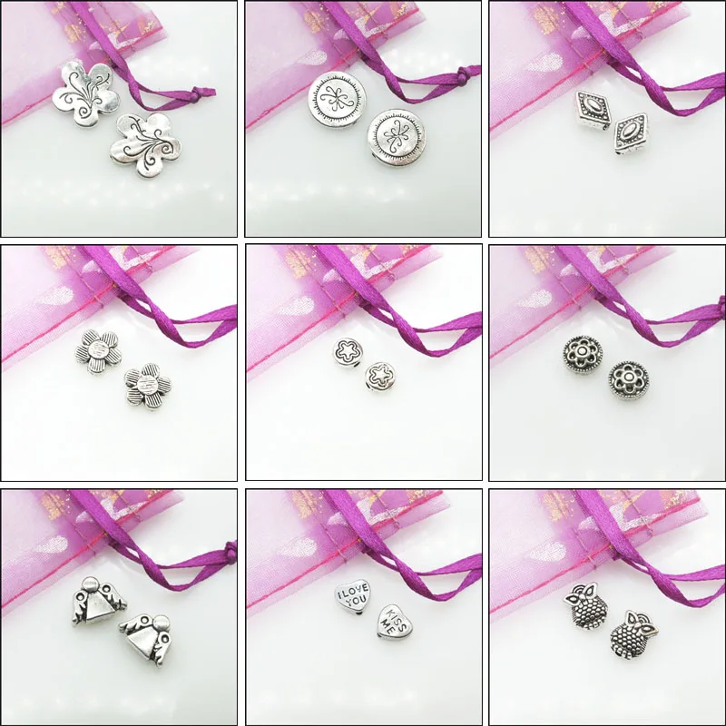 New Retro Owl Heart Star Angel Flower Charms Antiqued Silver Plated Space Beads For Gifts Jewelry