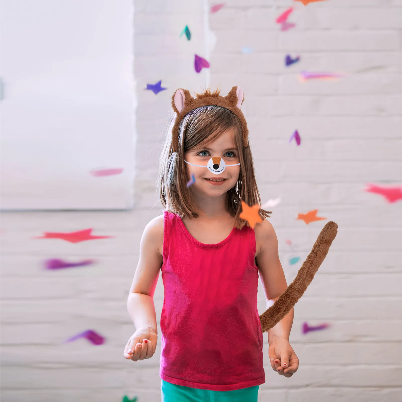 2Sets Animal Costume Set Chipmunk Fancy Dress Outfit Ears Headband Tail Bow Nose Inspires Imagination Social Skills