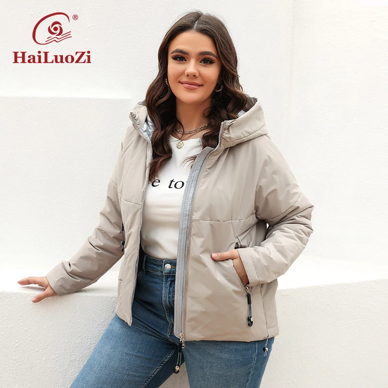 HaiLuoZi 2022 New Women\'s Jacket Spring Women Casual Short Plus Size Coat Fashion Splicing Warm Female Hooded Cotton Parkas 7871