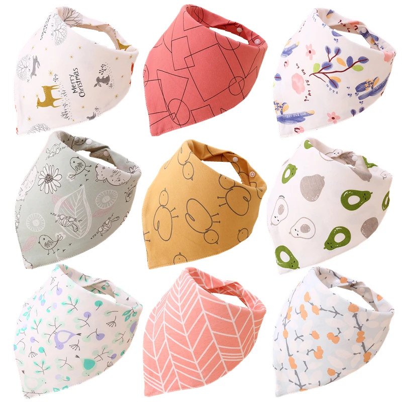 New Baby Bibs Triangle Double Cotton Bibs Cartoon Print Saliva Towel Baby Boys Girls Feeding Apron Cotton Bandana Bibs