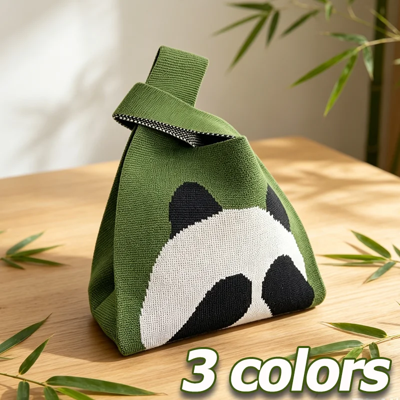 Knitted Cute Panda Handbag Fashion Wrist Bag Handmade Small Tote for Women Going Out Work Shopping Purse Bag