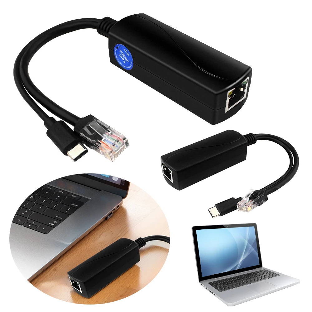 PoE 48V To USB-C 5V/4A Output IEEE802.3af/at Compliant PoE Power Over Ethernet Splitter Adapter Adaptive 10/100/1000Mbps