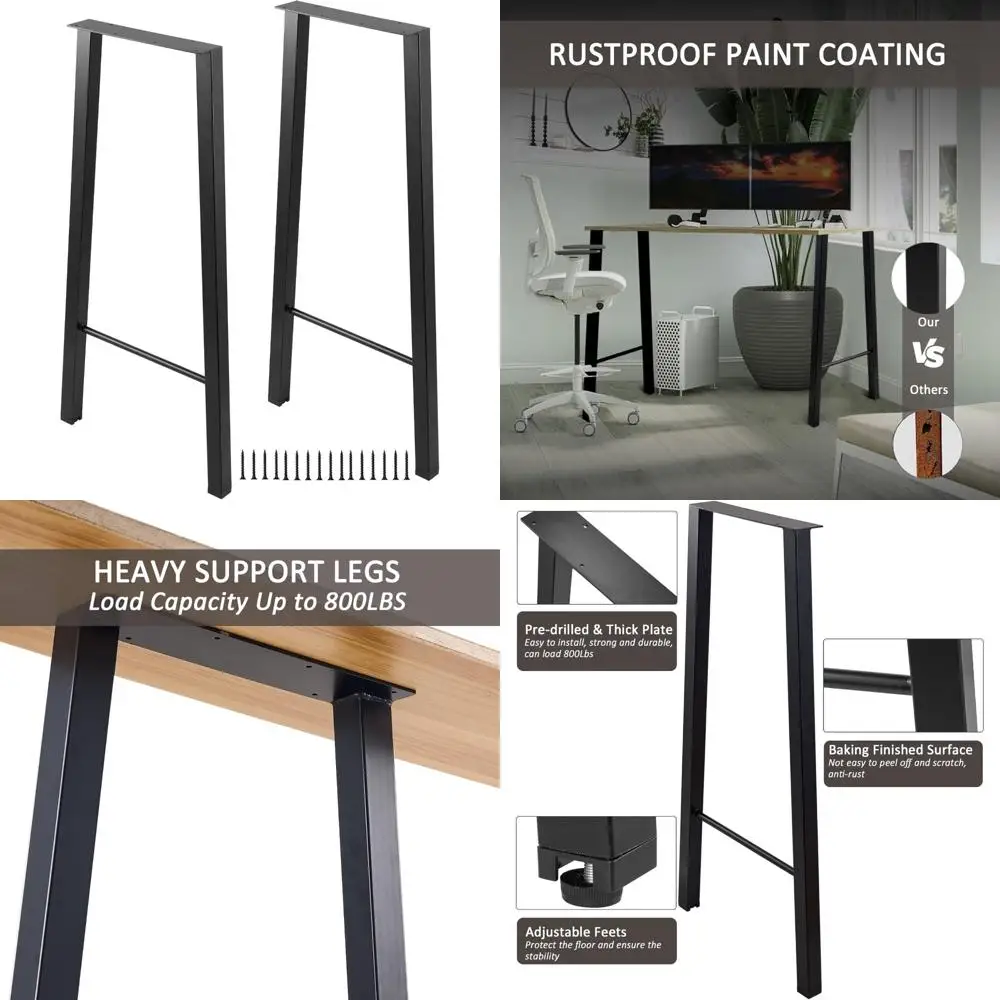 Bar Table Legs 40 Inch Metal Dining Table Legs Heavy Duty Metal Desk Legs Coffee Table Legs, Black, Set of 2