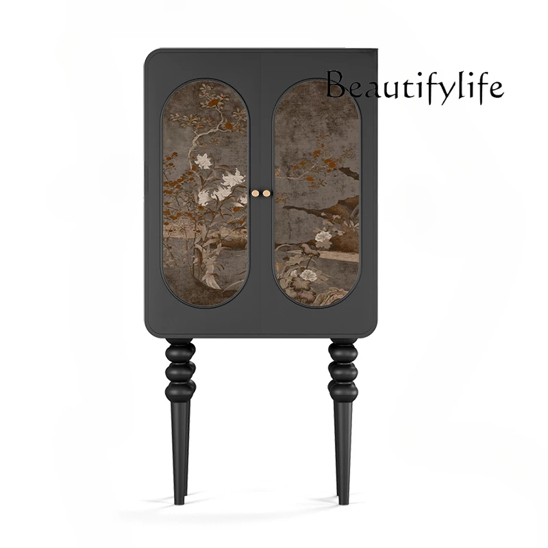 

Tall storage cabinet, premium living room, bedroom, solid wood locker, black solid wood painted storage chest