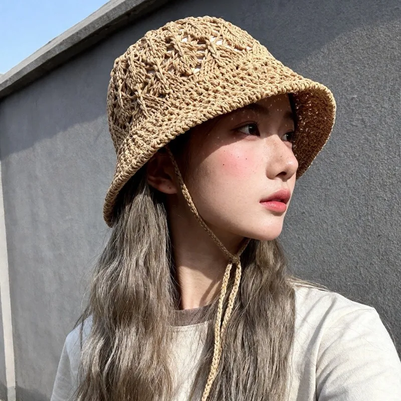 Damen Einfarbiger Ausgehöhlter Bucket Hat UV-Schutz Gesichtsbedeckung Sonnenhut Sommer Outdoor Radfahren Atmungsaktive Fischerkappe