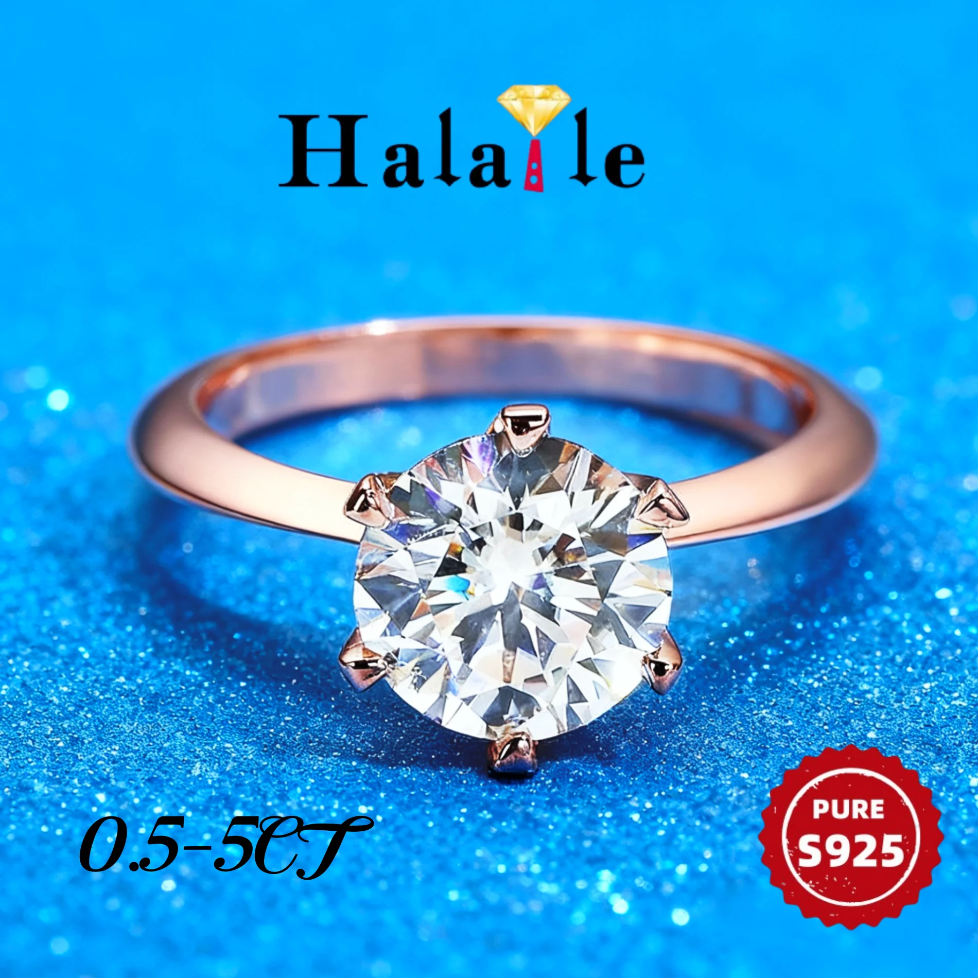 

Сверкающее кольцо Halaile 0,5-5 карата из сплава муассанита, стерлинговое серебро S925, ювелирное кольцо, классический обручальный свадебный подарок