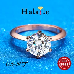 Halaile 0.5-5CT AllMoissanite Sparkling Ring Sliver 925 100% Sterling Silver Fine Jewelry Band Classic Engagement Wedding Gift