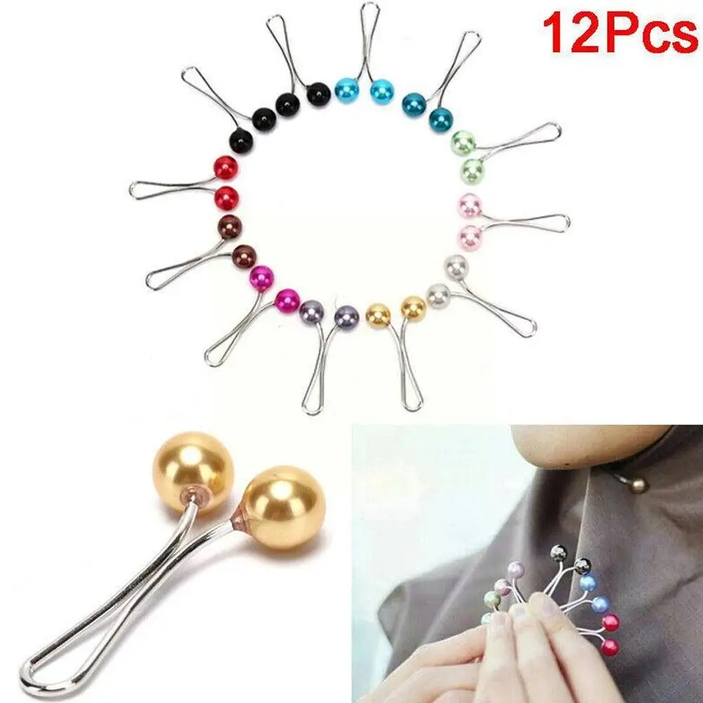 12pcs Multicolor Headscarf Pearl Pins Clips Pins For Women Hijab Scarf Clips Muslim Arab Shawl Islamic Accessories Women Je H7N9