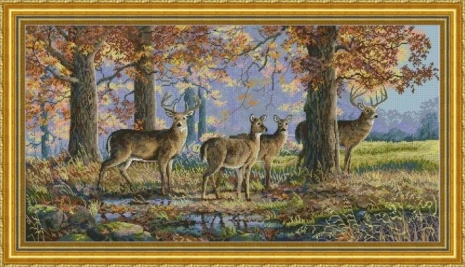 Merejka K-168 Elk under Oak 79-46 Needlework Kit unprinting Cross Stich  Set DIY Kits Cross-stitch Embroidery Set Stitch Kit