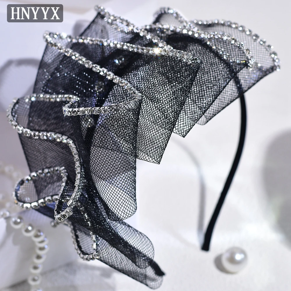 

HNYYX Fashion Black Color Wave Mesh Headpieces Women Party Wedding Bridal Hair Hoop Accessories Rhinestone Headdress A156