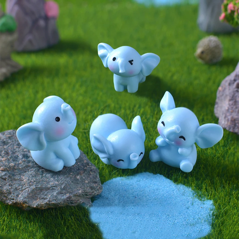 Cartoon Cute Blue Elephant Micro Landscape Desktop Decorative Ornaments Mini Elephant DIY Gadgets Home Figurines Statue