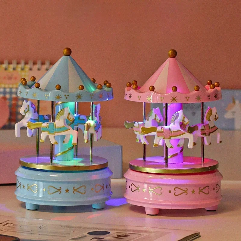 Luxury Carousel Music Box 4 Horses Rotate Rotation Romantic Luxury Carousel Toys Handwork Music Box Gifts electroless 2025