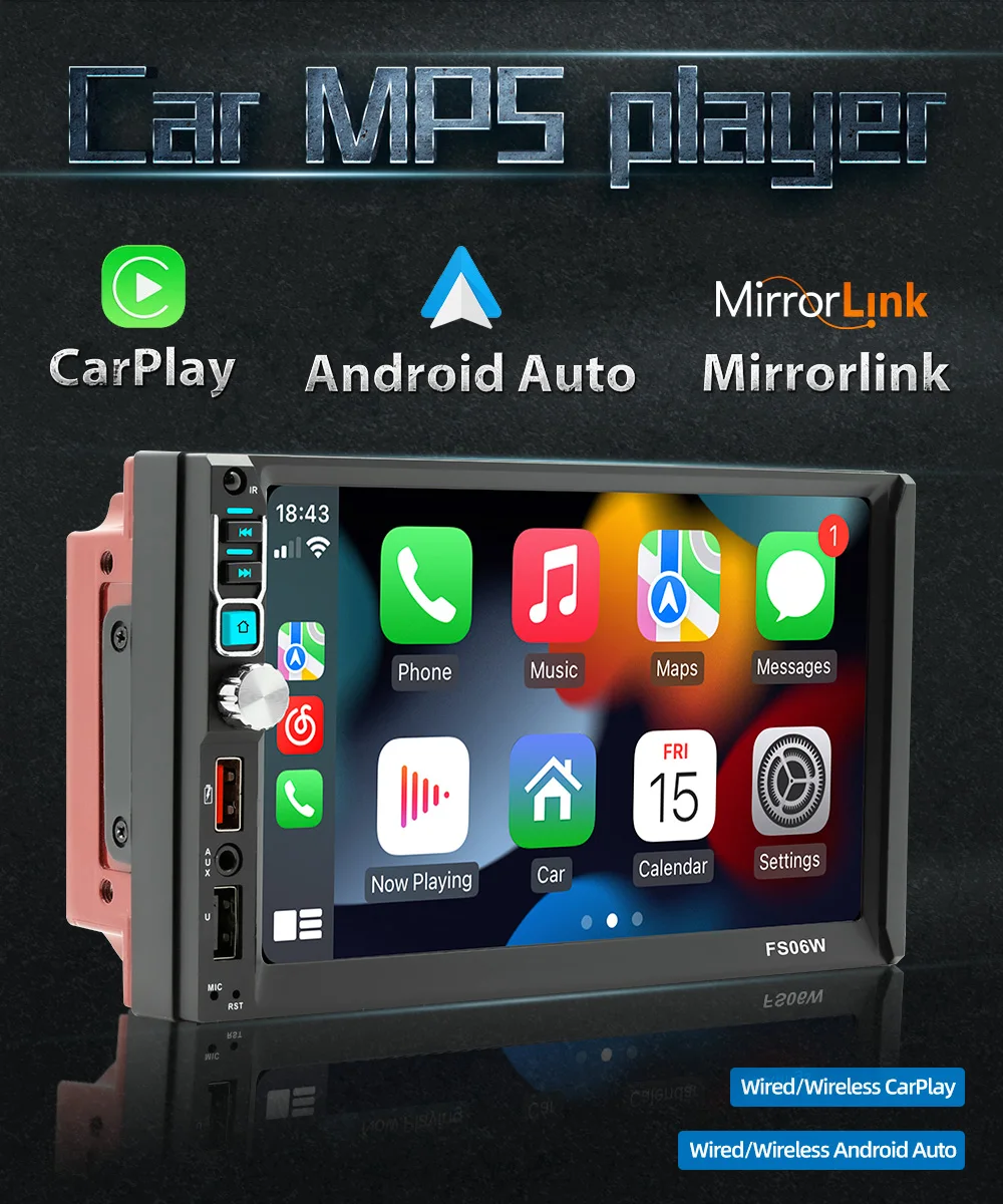 7 بوصة HD اللاسلكية CarPlay أندرويد السيارات شاشة تعمل باللمس راديو السيارة 2 Din عالية الجودة سيارة مشغل فيديو مع كاميرا خلفية بلوتوث