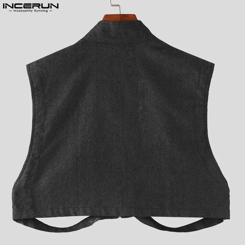 2024 Men\'s Tank Tops Hollow Out Zipper Stand Collar Sleeveless Male Vests Solid Streetwear Fashion Casual Men Clothing INCERUN