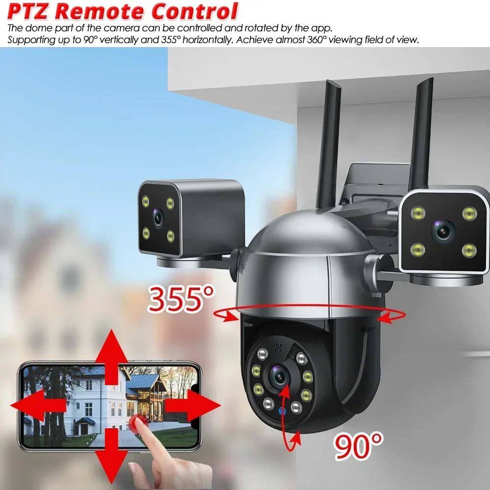 12MP Three Lens WIFI PTZ IP Camera 4K Three Screens Outdoor Human Auto Tracking Security CCTV Surveillance Cameras 2 Way Audio