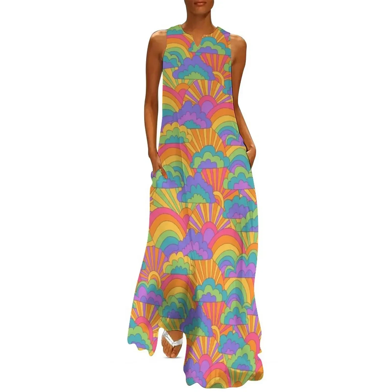 

Happy Groovy Rainbows Long Dress Women's evening dress Women's long dress women's summer 2025 loose summer