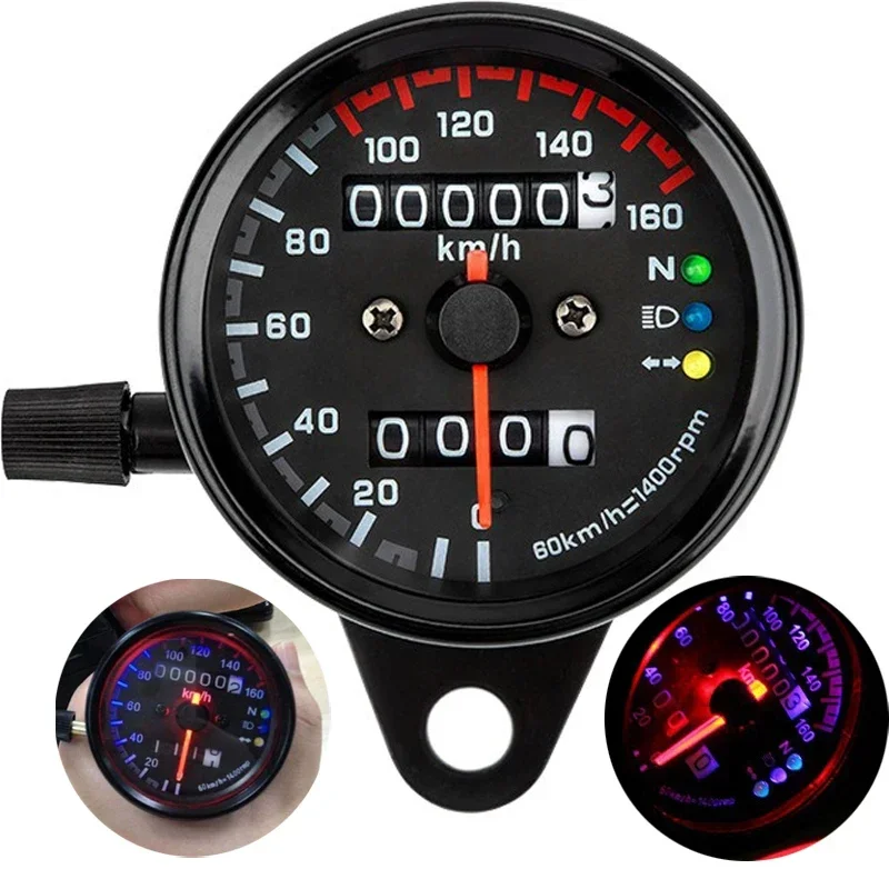 Universal Backlight Indicator Odometer Gauge 12V Motorcycle Speedometer Moto Voltmeter Fuel Tachometer with LED Signal Light