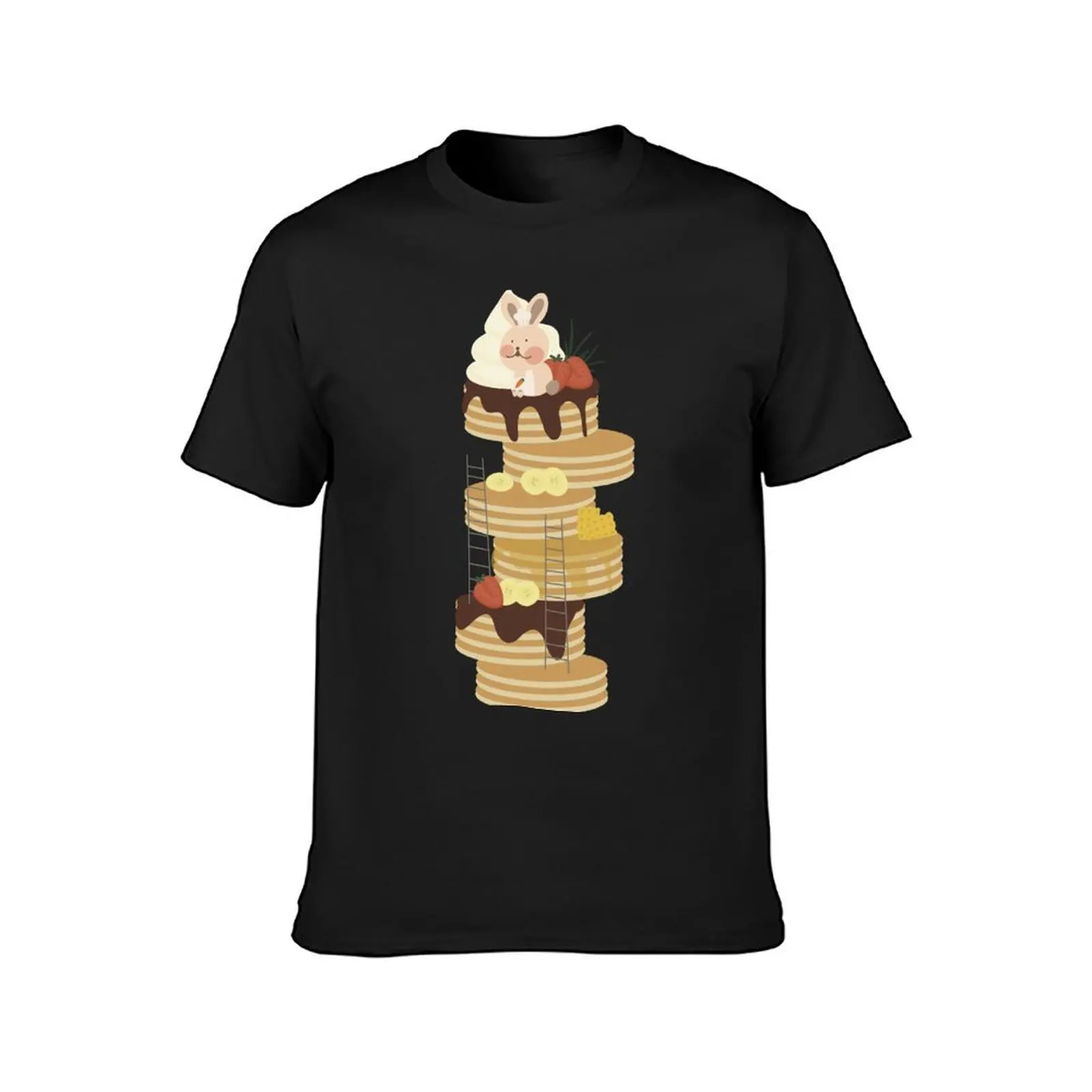 A cute rabbit and pancakes with strawberries, bananas, chocolate, honey, whipped cream and ladder T-Shirt