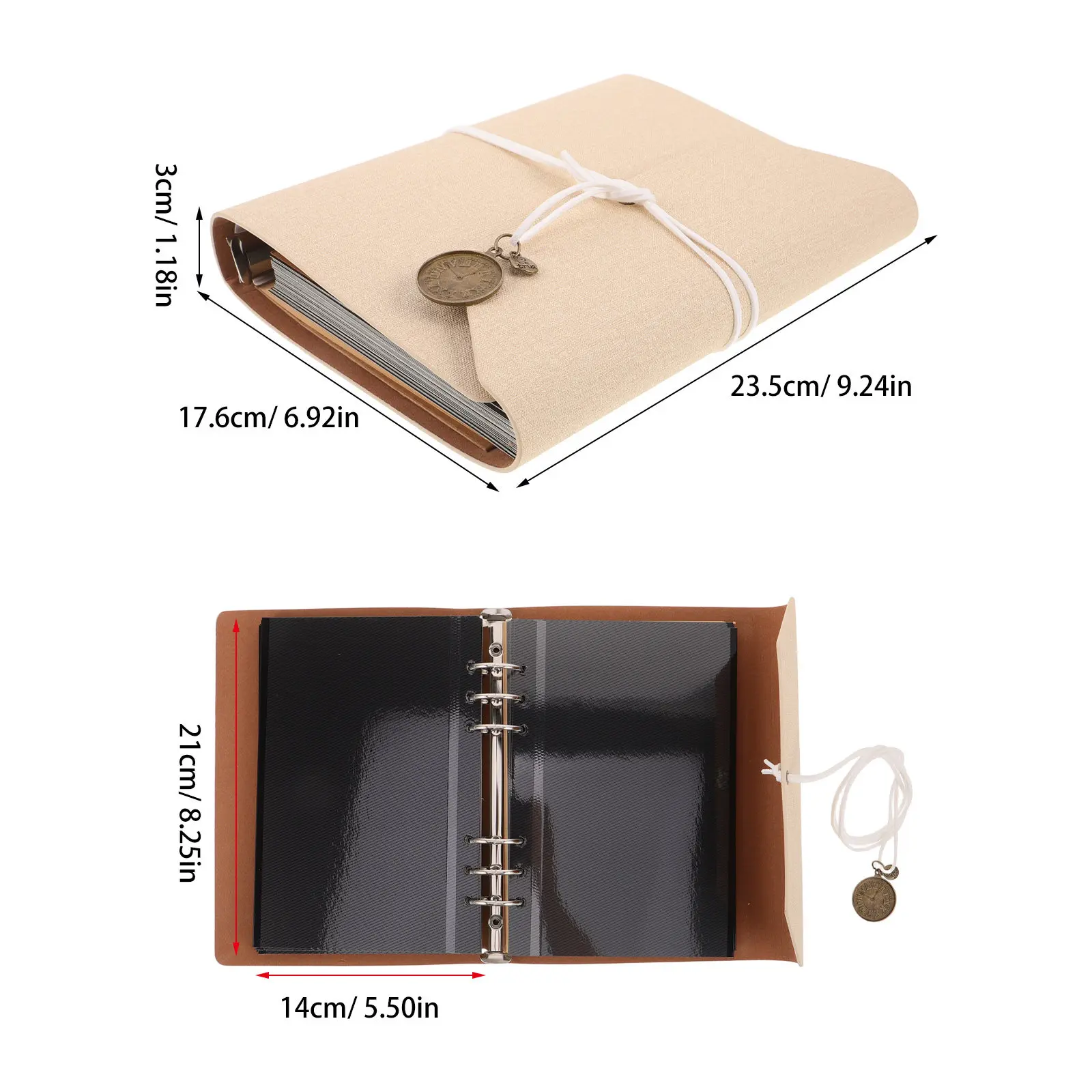 DIY Scrapbook Photo Album Loose Leaf Binder with 30 Laminated Black Card Sheets 20 Kraft Paper Pages Envelope Storage for Family