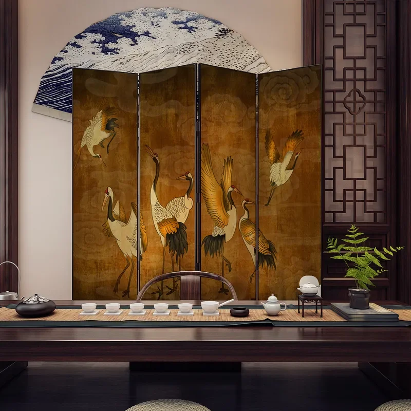 for New Chinese Retro Folding Screen Metal Mobile Partition Opaque Cover for Living Room Hotel Office