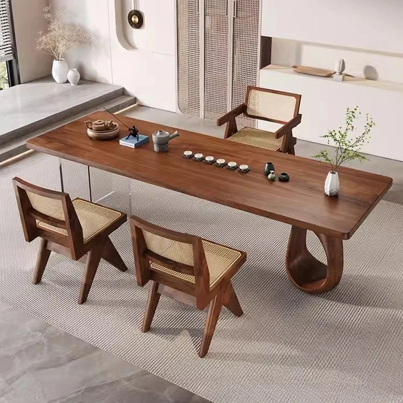

Wabi-sabi style solid wood tea table office home tea table Japanese log board reception negotiation tea table and chair